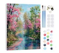 RICUVED Landscape Paint by Numbers Kits for Adults Kids,Flowers & Trees Painting Kits for Beginners On Clear Symbols Canvas with Wooden Framed, Easy DIY Acrylic Pigment Drawing Paintwork 20x30cm