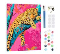 RICUVED Leopard Framed Paint by Numbers Kit for Adults Beginners 20x30cm | DIY Roses vases paint by number kit with a pre-printed canvas and clearly marked sections for easy painting.