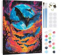 RICUVED Paint By Numbers with Frame Colourful Bat Halloween 20x30cm | Paint By Numbers For Adults Colourful Raven With A Pumpkin Framed Canvas Relaxing DIY Wall Art