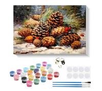 RICUVED Pinecone Paint by Numbers Kit for Adults-Christmas Paint by Numbers DIY Oil Acrylic Painting Canvas 20x30 cm with Wooden Framed, Easy Art Set for Adults Kids, Perfect for Decor Gift