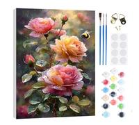 RICUVED Pink Roses Paint by Numbers Kit with Frame for Adults 20x30cm | Pre-printed paint by numbers canvas with clearly marked sections and numbers for easy painting.