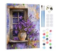 RICUVED Purple Flowers Paint by Numbers Kits for Adults Kids,Landscapes Painting Kits for Beginners On Clear Symbols Canvas with Wooden Framed, Easy DIY Acrylic Pigment Drawing Paintwork 20x30cm