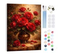 RICUVED Roses Framed Paint by Numbers Kit for Adults Beginners 20x30cm | DIY Roses vases paint by number kit with a pre-printed canvas and clearly marked sections for easy painting.