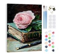 RICUVED Roses Paint by Numbers Kit with Frame for Adults 20x30cm | DIY Books paint by numbers kit with a pre-printed canvas and numbered areas for easy colour matching.