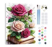 RICUVED Roses Paint by Numbers Kit with Frame for Adults 20x30cm | Paint by number canvas with a wooden frame provides a stable and firm surface while painting.