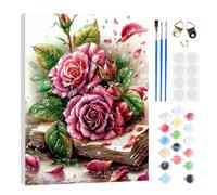 RICUVED Roses Paint by Numbers with Frame Kit for Adults 20x30cm | DIY books paint by numbers kit with a pre-printed canvas and numbered areas for easy colour matching.