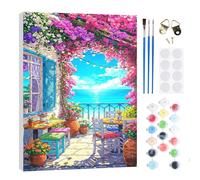 RICUVED Seaside Terrace Paint by Numbers Kit with Frame for Adults 20x30cm | Pre-printed paint by numbers canvas with clearly marked sections and numbers for easy painting.