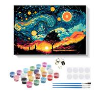 RICUVED Starry Sky Paint by Numbers Kits for Adults Kids,Landscape Painting Kits for Beginners On Clear Symbols Canvas with Wooden Frame, Easy DIY Acrylic Pigment Drawing Paintwork for Home 20x30cm