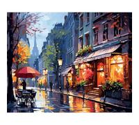 RICUVED Street Paint by Number Kits for Adults, DIY Landscape Canvas Oil Painting Kit for Adults Kids Canvas Oil Hand Painting with Brushes Paint Kits Without Frame 40x50cm