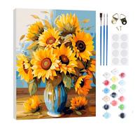 RICUVED Sunflower Vase Paint by Numbers Kits Adults, Flowers Painting by Number Kits On Canvas,Framed DIY Color Oil Painting Acrylic Paints,Home Wall Decor 20x30cm