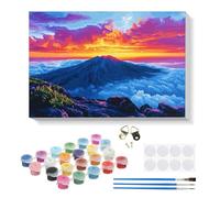 RICUVED Sunrise Volcano Paint by Numbers Kits for Adults Kids,Landscape Painting Kits for Beginners On Clear Symbols Canvas with Wooden Framed, Easy DIY Acrylic Pigment Drawing Paintwork 20x30cm