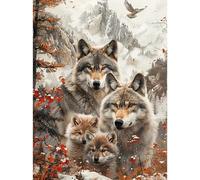 RICUVED Three Wolves Diamond Painting, 5D Animals Diamond Art Painting Kits for Adults Round Full Drill Diamond Painting Picture Crystal Art Kits for Home Decor 30x40cm