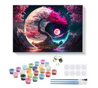 RICUVED Trees Framed Paint by Numbers Kit for Adults Beginners 20x30cm | DIY Roses vases paint by number kit with a pre-printed canvas and clearly marked sections for easy painting.
