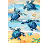 RICUVED Turtle Diamond Art Kits,5D Beach Diamond Painting Kits for Adults,Full Drill Diamond Painting Kits for Beginners Crystal Picture Art for Home Decor 11.8x15.7 Inch