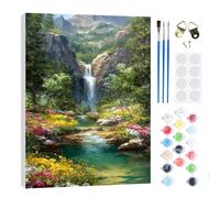 RICUVED Waterfall Paint by Numbers for Adults and Beginner, Landscape Painting by Number Kits On Canvas with Wooden Frame, DIY Color Oil Painting Acrylic Paints,Home Wall Decor 20x30cm