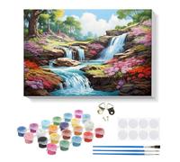RICUVED Waterfall Paint by Numbers Kits for Adults Kids,Landscape Painting Kits for Beginners On Clear Symbols Canvas with Wooden Framed, Easy DIY Acrylic Pigment Drawing Paintwork 20x30cm