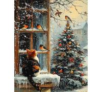 RICUVED Winter Paint by Number Kits for Adults, DIY cat Canvas Oil Painting Kit for Adults Kids Canvas Oil Hand Painting with Brushes Paint Kits Without Frame 50x40cm