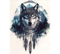 RICUVED Wolves Diamond Painting, 5D Dreamcatcher Diamond Art Painting Kits for Adults Round Full Drill Diamond Painting Picture Crystal Art Kits for Home Decor 30x40cm