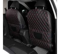 RICVIL 2Pcs Car Seat Back Anti Kick Mat Leather for Nissan 370Z 2008-2020 2021 2022 2023 2024 2025 Z34, Scratchproof Resistance Durable Back Seat Kick Pad for Kids Child, C-Red+Black-2pcs