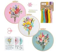 RidaaFri Embroidery Starter Kit, Hand Stamped Cross Stitch Kit with Flowers and Plants Patterns, 3-Piece Set with Hoop, Needle and Threads