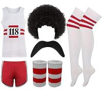 RIDDLED WITH STYLE 118 Fancy Dress Mens Ladies Costume Complete Set Marathon Retro Outfit Fancy Dress Costume Do Stag Marathon Vest Shorts Wig Tash Wristband Lot