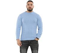 RIDDLED WITH STYLE Adults Gentleman Long Sleeve Knitted Thick Worm Winter Sweaters Men’s New Crew Neck Style Chunky Cable Knitted Pullover Jumpers (Sky Blue, UK Large)