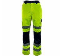RIDDLED WITH STYLE Adults High Visibility Cotton Fleece Trousers Reflective Tape Cotton Pants Mens Work Wear Hi Vis Trousers Waterproof Pants (Cotton Trousers Yellow/Navy Large)