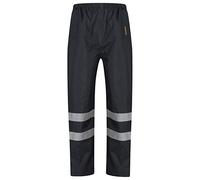 RIDDLED WITH STYLE Adults High Visibility Waterproof Trousers Reflective Tape Work Pants Mens Work Wear Hi Vis Trousers Rain Wear Utility Work Elasticated Waist Plain Pants (Navy X-Large)