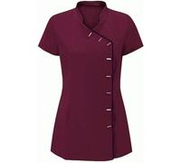 RIDDLED WITH STYLE Ladies Beauty Salon Tunic Shirt Womens Short Sleeve Round Collar Fancy Hairdressing Uniform Spa Tunic Top Casual Wear Work Wear Beauty Shirt Top Plus Size 8-24 Wine/Navy