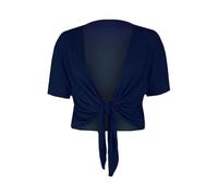 RIDDLED WITH STYLE Ladies Cap Sleeve Plain Tie Up Front Cardigan Womens Bolero Shrug Cropped Lightweight Stretch Open Front Short Knit Top Summer Layering Casual Party Evening Wear UK Sizes Navy