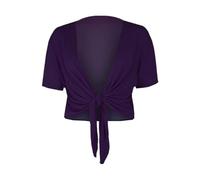 RIDDLED WITH STYLE Ladies Cap Sleeve Plain Tie Up Front Cardigan Womens Bolero Shrug Cropped Lightweight Stretch Open Front Short Knit Top Summer Layering Casual Party Evening Wear UK Sizes Violet