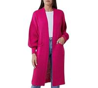 RIDDLED WITH STYLE Ladies Knitted Open Front 2 Pocket Cardigans Women Balloon Long Sleeve Plain Long Maxi Cardigan Casual Wear Winter Warm Loose Fit Cardigans UK Plus Size 8-20 Neon Pink