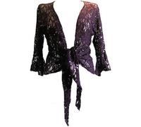 RIDDLED WITH STYLE Ladies Long Bell Sleeve Elegant Front Tie Shrug Women’s Sparkly Sequin Lace Bolero Jacket Sheer Party Evening Cardigan Cover Up for Formal Wedding Cocktail UK Size 8-26 Purple