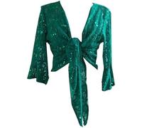 RIDDLED WITH STYLE Ladies Long Bell Sleeve Elegant Front Tie Shrug Women’s Sparkly Sequin Lace Bolero Jacket Sheer Party Evening Cardigan Cover Up for Formal Wedding Cocktail UK Size 8-26 Green