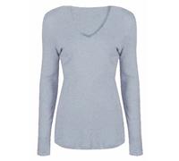 RIDDLED WITH STYLE Ladies Long Sleeve Basic Tee Top Women V Neck Classic Shirt Office Formal Blouse Top Casual Wear Fancy Party Stretchy Top Plain Slim Fit Tunic Top UK Size 8-26 Light Grey