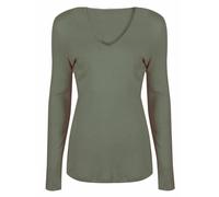 RIDDLED WITH STYLE Ladies Long Sleeve Basic Tee Top Women V Neck Classic Shirt Office Formal Blouse Top Casual Wear Fancy Party Stretchy Top Plain Slim Fit Tunic Top UK Size 8-26 Khaki