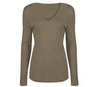 RIDDLED WITH STYLE Womens Long Sleeve V Neck Plain Top Slim Fit Stretchy Shirt Ladies Winter Wear Basic Tee Casual Tunic Top Office Formal Wear Blouse V Neck Shirts Tops Mocha UK 16-18