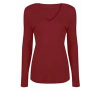 RIDDLED WITH STYLE Ladies Long Sleeve Basic Tee Top Women V Neck Classic Shirt Office Formal Blouse Top Casual Wear Fancy Party Stretchy Top Plain Slim Fit Tunic Top UK Size 8-26 Wine