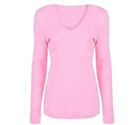 RIDDLED WITH STYLE Ladies Long Sleeve Basic Tee Top Women V Neck Classic Shirt Office Formal Blouse Top Casual Wear Fancy Party Stretchy Top Plain Slim Fit Tunic Top UK Size 8-26 Pink