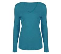 RIDDLED WITH STYLE Ladies Long Sleeve Basic Tee Top Women V Neck Classic Shirt Office Formal Blouse Top Casual Wear Fancy Party Stretchy Top Plain Slim Fit Tunic Top UK Size 8-26 Teal