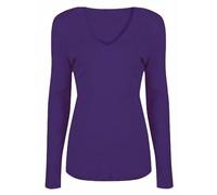 RIDDLED WITH STYLE Ladies Long Sleeve Basic Tee Top Women V Neck Classic Shirt Office Formal Blouse Top Casual Wear Fancy Party Stretchy Top Plain Slim Fit Tunic Top UK Size 8-26 Purple