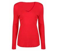 RIDDLED WITH STYLE Womens Long Sleeve V Neck Plain Top Slim Fit Stretchy Shirt Ladies Winter Wear Basic Tee Casual Tunic Top Office Formal Wear Blouse V Neck Shirts Tops Red UK 16-18