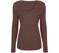 RIDDLED WITH STYLE Ladies Long Sleeve Basic Tee Top Women V Neck Classic Shirt Office Formal Blouse Top Casual Wear Fancy Party Stretchy Top Plain Slim Fit Tunic Top UK Size 8-26 Brown