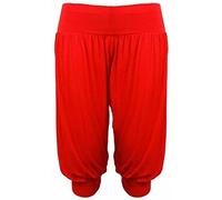RIDDLED WITH STYLE Ladies Loose Fit Yoga Pants ¾ Alibaba Trouser Summer Wear Cuffed Pants Womens Casual Wear Lounge Trousers Arabic Belly Dancer Pants Egyptian Dance Leggings UK 8-26 Red