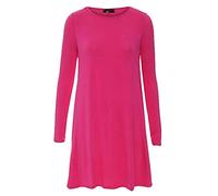 RIDDLED WITH STYLE Ladies Plain Round Neck Flared Swing Dress Ladies Leopard Tiger Animal Print Midi Dress Top Long Sleeve Casual Swing Dress Tunic Top 8-26