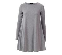 RIDDLED WITH STYLE Ladies Plain Round Neck Flared Swing Dress Ladies Leopard Tiger Animal Print Midi Dress Top Long Sleeve Casual Swing Dress Tunic Top 8-26