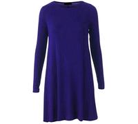 RIDDLED WITH STYLE Ladies Plain Round Neck Flared Swing Dress Ladies Leopard Tiger Animal Print Midi Dress Top Long Sleeve Casual Swing Dress Tunic Top 8-26