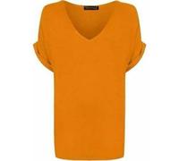 RIDDLED WITH STYLE Ladies Plain V Neck Turn Up Sleeve Top Womens Baggy Loose Stretched Casual Wear Printed Top T-shirt Animal Print Summer Beach Tee Top Shirt Plus Size UK 8-26 Mustard