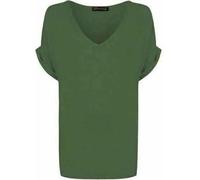RIDDLED WITH STYLE Ladies Turn Up Sleeve Tunic V Neck Summer Top Womens Plain Printed Short Sleeve Baggy T-Shirt Khaki UK 12-14