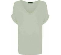 RIDDLED WITH STYLE Ladies Turn Up Sleeve Tunic V Neck Summer Top Womens Plain Printed Short Sleeve Baggy T-Shirt Cream UK 12-14